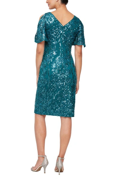 Alex Evenings Slit Sleeve Sequin Cocktail Dress In Peacock