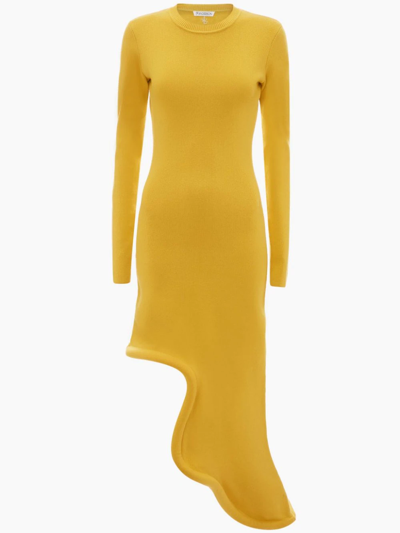 Shop Jw Anderson Bumper-tube Long Sleeve Asymmetric Dress In Yellow
