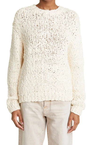 Shop The Elder Statesman Bouclé Organic Cotton Crewneck Sweater In Vanilla