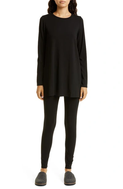 Shop Eileen Fisher Crewneck Long Sleeve Tunic Top In Black