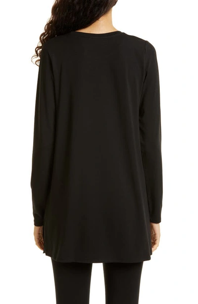 Shop Eileen Fisher Crewneck Long Sleeve Tunic Top In Black