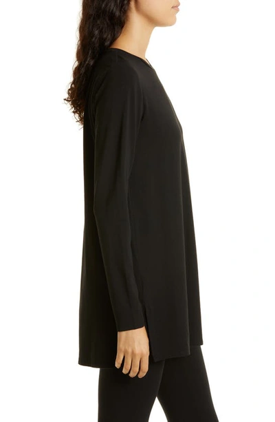 Shop Eileen Fisher Crewneck Long Sleeve Tunic Top In Black