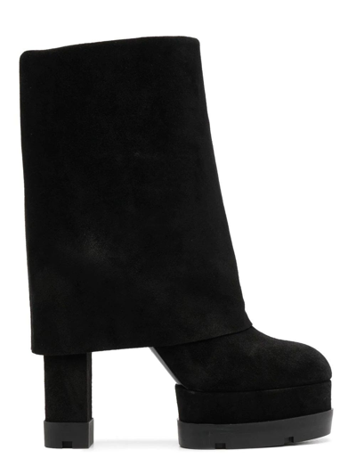 Shop Casadei Black Knee-length Suede Boots In Nero