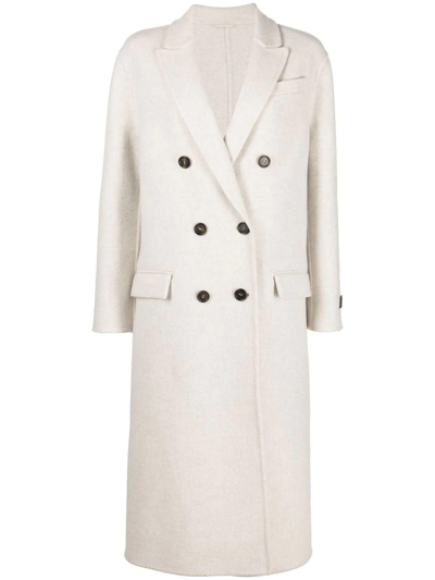 Shop Brunello Cucinelli Marble White Double-breasted Cashmere Coat