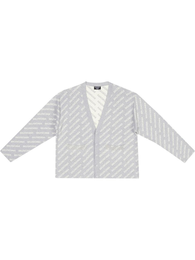 Shop Balenciaga Logo-print Button-up Cardigan In Grey