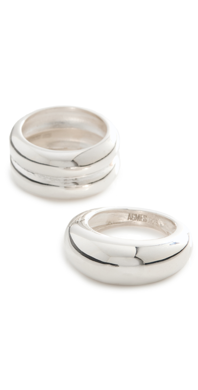 Shop Agmes Domed Ridge Ring Set In Silver