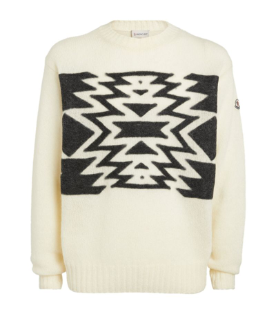 Shop Moncler Wool Graphic Print Sweater In White