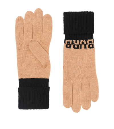 Shop Burberry Cashmere Logo Gloves In Neutrals