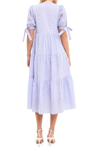 Shop English Factory Gingham Tiered Midi Dress In Lavender