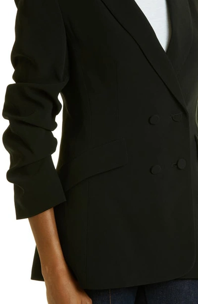 Shop Cinq À Sept Kris Ruched Sleeve Double Breasted Blazer In Black