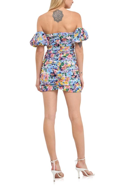 Endless Rose Off The Shoulder Floral Puff Sleeve Minidress In Multi