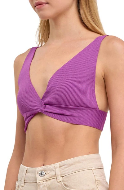 Endless Rose Twisted Ribbed Bralette Top In Grape