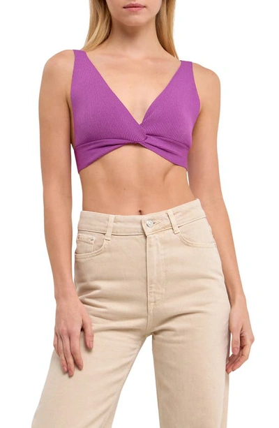 Endless Rose Twisted Ribbed Bralette Top In Grape