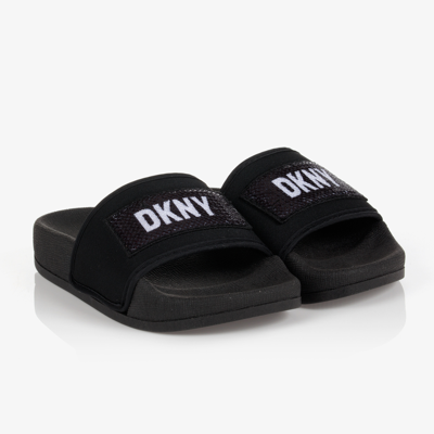 Shop Dkny Girls Black Logo Sliders