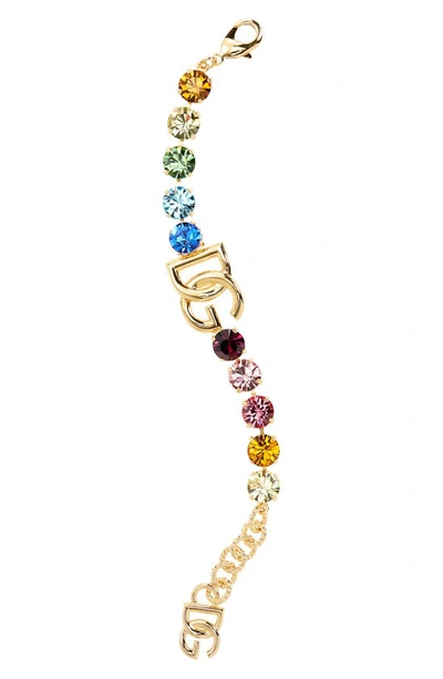 Shop Dolce & Gabbana Dg Logo Bejeweled Chain Bracelet In Multicolor