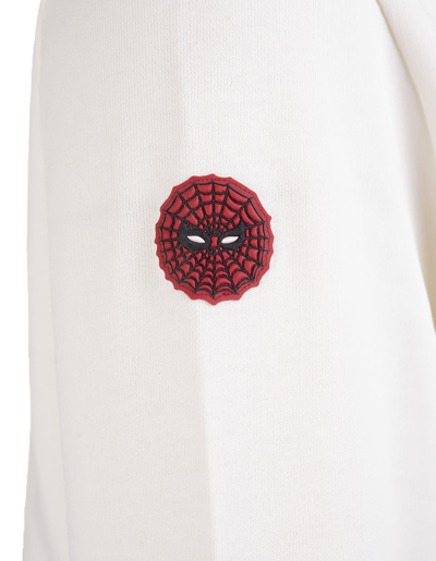Shop Moncler Man White Hoodie With Spider-man Motif In Bianco