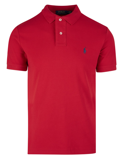 Shop Ralph Lauren Man Slim Fit Polo Shirt In Dark Red Pique With Blue Pony In Rosso