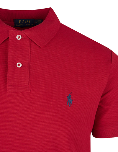 Shop Ralph Lauren Man Slim Fit Polo Shirt In Dark Red Pique With Blue Pony In Rosso