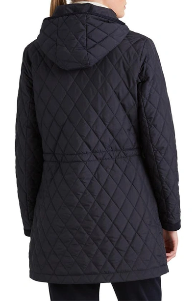 Shop Lauren Ralph Lauren Quilted Crest Hooded Coat In Dark Navy