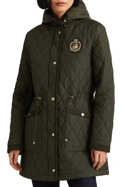 Shop Lauren Ralph Lauren Quilted Crest Hooded Coat In Litchfield Loden