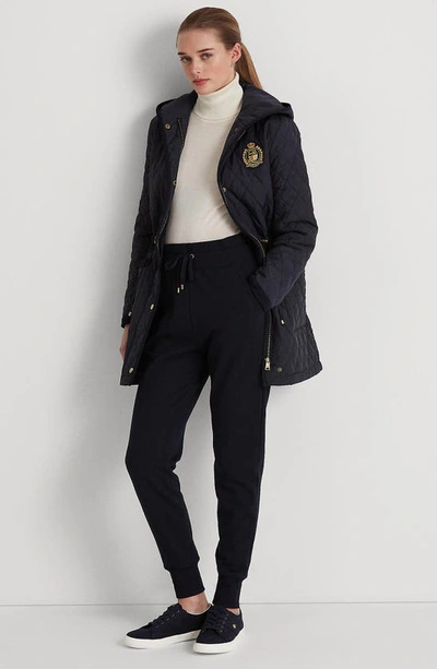 Shop Lauren Ralph Lauren Quilted Crest Hooded Coat In Dark Navy