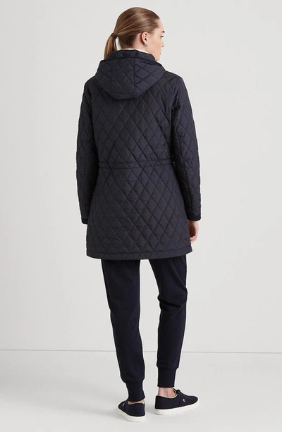 Shop Lauren Ralph Lauren Quilted Crest Hooded Coat In Dark Navy