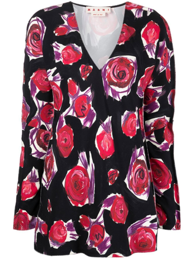 Shop Marni Camicia Lunga Spinning Roses In Black
