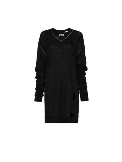 Shop Mm6 Maison Margiela Distressed Knit Sweater Dress - Women's - Polyamide/alpaca Wool In Black