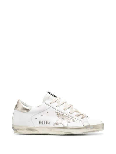 Shop Golden Goose White Super Star Leather Sneakers