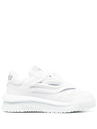 Shop Versace White Odissea Leather Sneakers