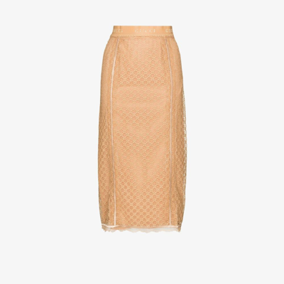 Shop Gucci Neutral Gg Lace Midi Skirt In Neutrals