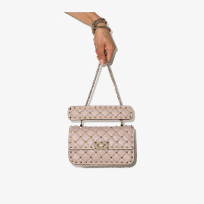 Shop Valentino Pink Rockstud Spike Small Leather Shoulder Bag In Neutrals