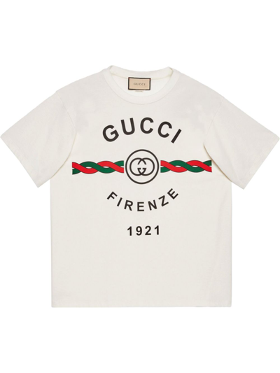 Shop Gucci White Firenze 1921 Logo Cotton T-shirt