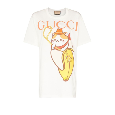 Gucci X Bananya White Logo Cotton T-shirt | ModeSens