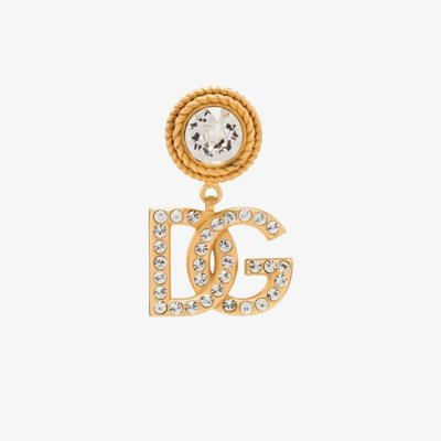 Shop Dolce & Gabbana Gold-plated Logo Crystal Drop Earrings