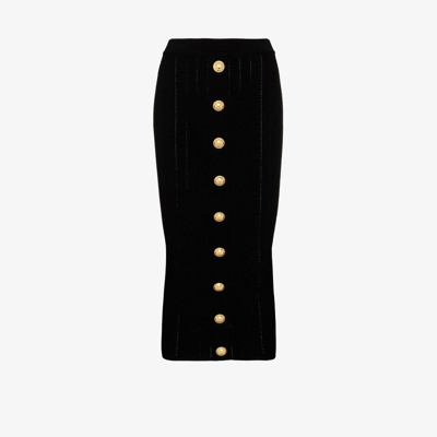 Shop Balmain Button-embossed Pencil Skirt In Black