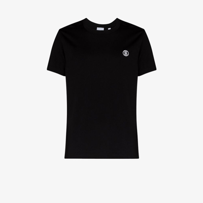 Shop Burberry Black Embroidered Logo Cotton T-shirt