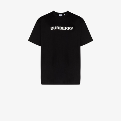 Shop Burberry Black Harriston Logo Print Cotton T-shirt
