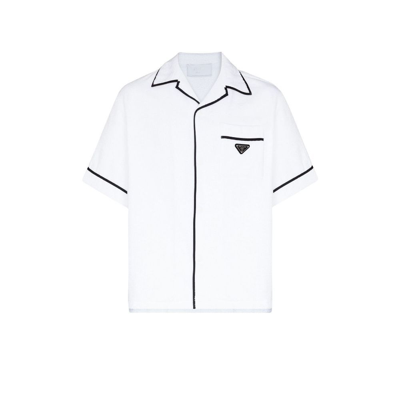 Shop Prada White Towelled Cotton Bowling Shirt