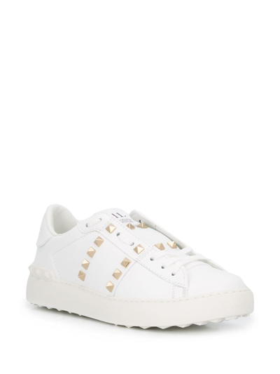 Shop Valentino Rockstud Untitled Leather Sneakers In White