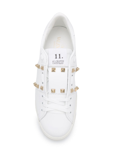 Shop Valentino Rockstud Untitled Leather Sneakers In White