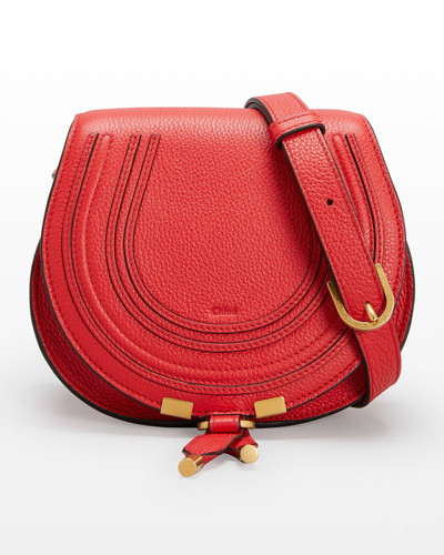 Shop Chloé Marcie Mini Whipstitch Saddle Crossbody Bag In Red Flame