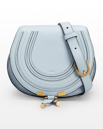 Shop Chloé Marcie Mini Whipstitch Saddle Crossbody Bag In Shady Blue