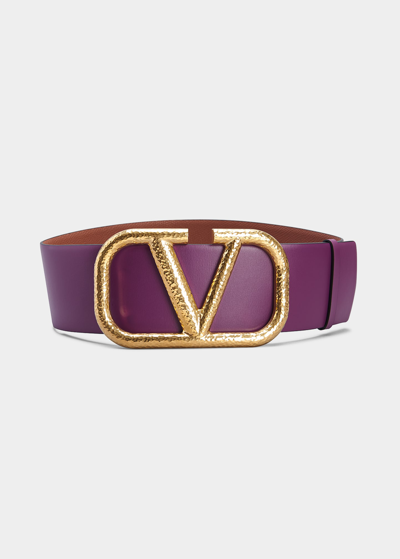 Shop Valentino V-logo 70mm Wide Box Leather Belt In Prune/rose Violet