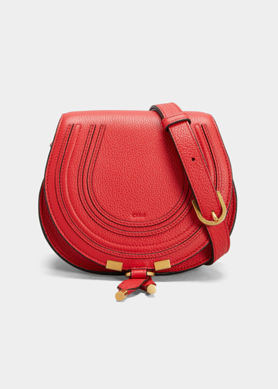 Shop Chloé Marcie Mini Whipstitch Saddle Crossbody Bag In Red Flame