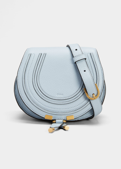 Shop Chloé Marcie Mini Whipstitch Saddle Crossbody Bag In Shady Blue