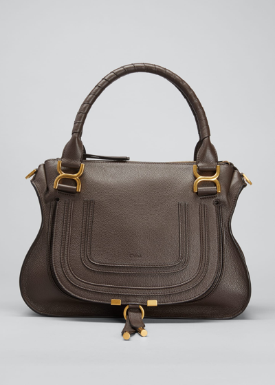Shop Chloé Marcie Medium Zip Leather Satchel Bag In Bold Brown