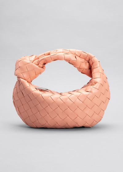 Shop Bottega Veneta Jodie Mini Intrecciato Knot Hobo Bag In Peachy