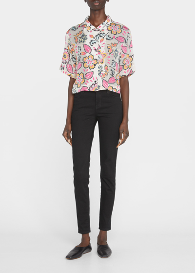 Shop Rag & Bone Mare Cropped Floral Button-front Shirt In Whiteflr