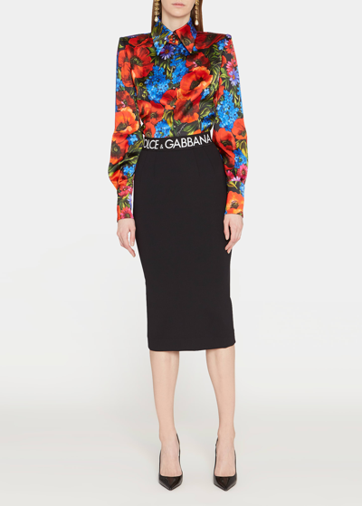 Shop Dolce & Gabbana Logo Band Midi Pencil Skirt In Black